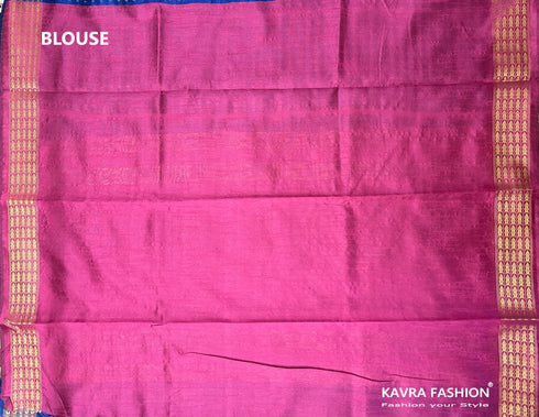 Semi Raw Silk Blue Handloom Saree with all over Khapa dots and khapa border